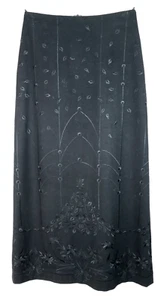 TALBOTS Women's Wool Viscose Maxi Pencil Skirt Lined Embroidered Black Size 2p - Picture 1 of 15