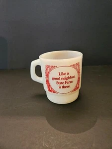 VINTAGE STATE FARM INSURANCE KAFFEEBECHER / FEUERKÖNIG MILCHGLAS / WEISS & ROT - Bild 1 von 3