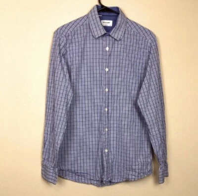 Duchamp Men’s 15 1/2 Tailored Fit Plaid Blue White Button-Up Dress Shirt Sz M - Image 1 of 4