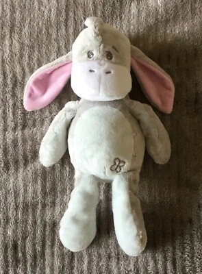 Doudou Peluche Bourriquet Ane gris rose blanc papillon 29cm Disney Simba - Photo 1/2