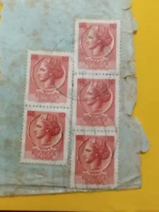 Francobolli su lembo di busta “5x Siracusana” da “10 Lire”, 1953 - Imagen 1 de 1