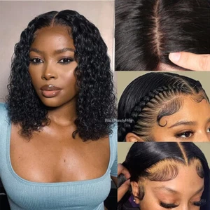 Short Curly Silk Base Full Lace Human Hair Wig Pre Plucked 5x4.5 Silk Top Wig - Picture 1 of 12