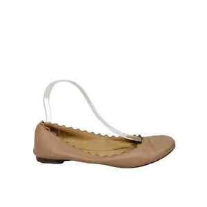 CHLOE Pink Nude Leather Lauren Scalloped Round Toe Ballet Flats Size 37 US 7