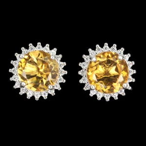 Valentine 925 Silver Earrings Round Citrine 8mm Natural Gemstone Jewelry - Picture 1 of 9