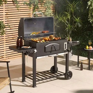 XXL American-Style BBQ Grill with Side Shelves – Cast Iron, 2-in-1 Smoker - Picture 1 of 9