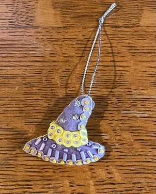 Purple Wizard / Sorcerer / Witch Felt Hat Ornaments, handmade, Halloween - Image 1 of 2