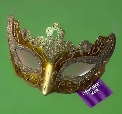 Mardi Gras Costume Mask-Gold Adult Size. Wear It Or Decorate With It. - Image 1 of 4