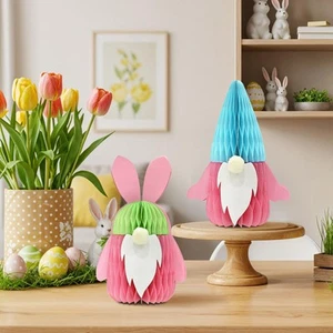 2 Pcs Easter Gnome Decoration for Home Easter Honeycomb Bunny Gnome Table Cen... - Picture 1 of 6