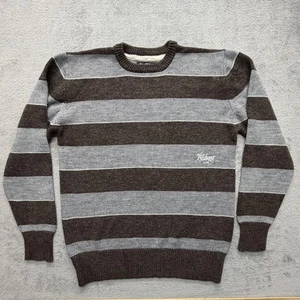 Billabong Sweater Mens XL Brown Gray Striped Wool Blend Crewneck Knit - Picture 1 of 6