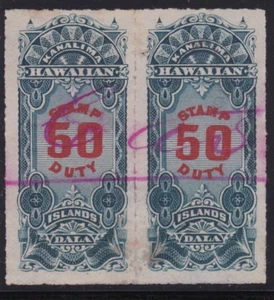Sello de ingresos de Hawaii usado #R6 par $900 CV - delgado en la parte inferior, par de agujeros - Imagen 1 de 3