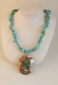 Collar Colgante Abulón Howlita Artesanal 19" Largo - Imagen 1 de 10