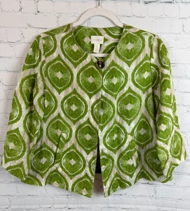 CHICO'S green ecru 100% linen 3/4 sleeve short unlined blazer jacket size 0 (S) - Picture 1 of 7