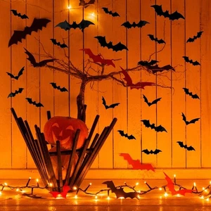 Fledermäuse Wanddeko 120 Stück 3D Fledermaus Halloween Aufkleber wasserdicht schwarz gruselig Aufkleber - Bild 1 von 9