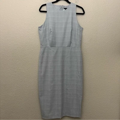Ann Taylor Longer Sheath Dress Light Blue Windowpane Womens Size 10 Petite NWT - Image 1 of 4