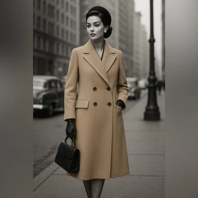 Abrigo Vintage Neiman Marcus L Doble Botonadura 100% Cachemira Color Camel Foto 1 de 4