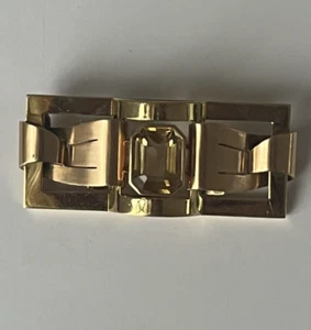 5304- Broche Art Deco Oro Amarillo Y Gris Citrino - Imagen 1 de 5