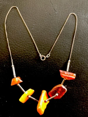 / Piuttosto Antico 800er Argento Collana Catena Con Ambra (k2) - Immagine 1 di 4