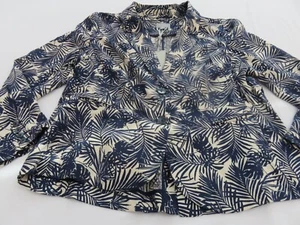 PURE COLLECTION BNWT NAVY TROPICAL PALM PRINT LAUNDERED 100% LINEN JACKET UK 18 - Picture 1 of 19