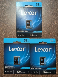 Lexar 32GB High-Performance 800x UHS-I SDHC Memory Card BLUE Series - (3-Pack) - Picture 1 of 2