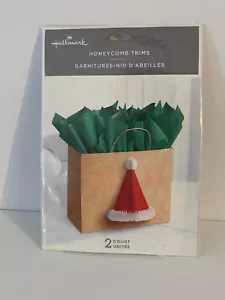 Hallmark Honeycomb Trims Santa Hat (2), NEW Christmas Wrapping Holiday - Picture 1 of 2