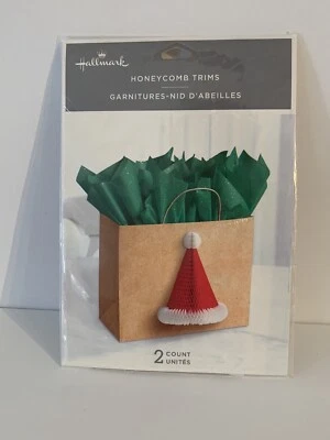 Hallmark Honeycomb Trims Santa Hat (2), NEW Christmas Wrapping Holiday - Image 1 of 2