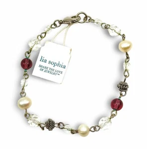 Lia Sophia Sheer Delight Purple, Clear & White Glass Beads Silver Tone Bracelet - Picture 1 of 3