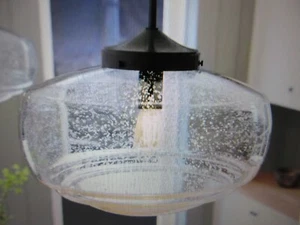 Hunter Saddle Creek 1 Light Noble Bronze Large Pendant with Seeded Glass Shade - Picture 1 of 4