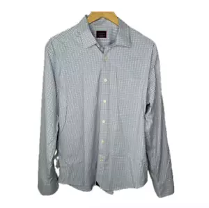 UntuckIt Long Sleeve Button Up Men Large Blue White Plaid Nylon Blend Lightweigh - Picture 1 of 6