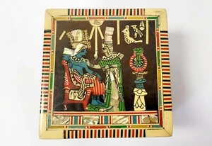 Vtg Nefertiti Inlaid Box Mother Of Pearl Wood Egyptian Pharoah Akhenaten  - Picture 1 of 12