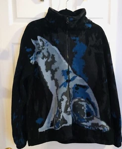 Mountain Ridge Men’s Fleece Wolf Design Size Large Full Zip Jacket - Foto 1 di 8