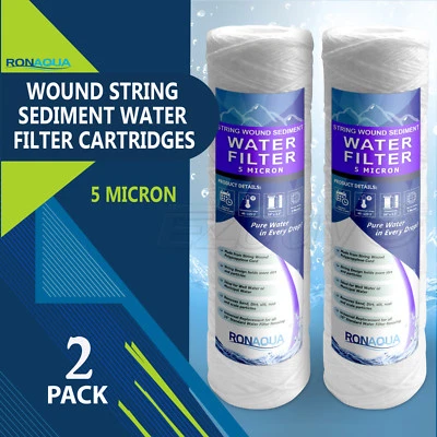 Wound String Sediment 5 Micron Water Filter Cartridge 2.5" x 10" 2 Pack - Image 1 of 4