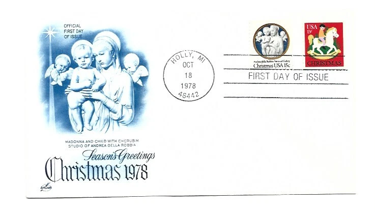 1768-69, Christmas 1978 Madonna + Hobby Horse ArtCraft (blue), Holly, MI, FDC - Image 1 of 1
