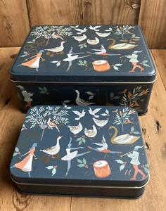 Sara Miller Rectangular Set 2 Christmas Tins 12 Days Christmas….New X - Picture 1 of 5