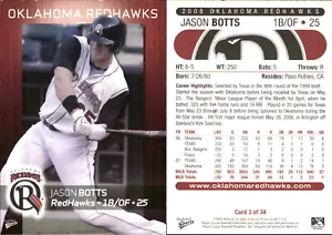 Jason Botts 2006 MultiAd Oklahoma RedHawks #3 RC Card FREE SHIP *AutographDen* - Picture 1 of 1