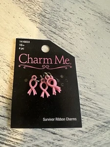 Breast cancer pink ribbon mini metal charm set new set of 4 charms - Picture 1 of 3