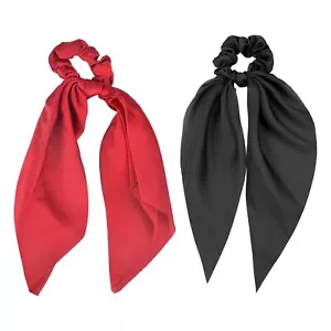 Hair Scarf Scrunchies for Women 2Pcs Knotted Bow Hair Ties - Red Black Satin ... - Picture 1 of 6