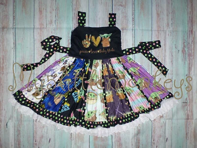 NUEVO Vestido Boutique Baby Yoda Grogu Mandaloriano Star Wars Niñas Panel Giratorio Foto 1 de 4