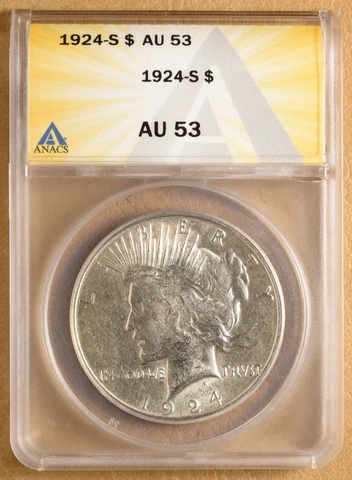 1924 S Peace Silver Dollar ANACS AU53 Cover