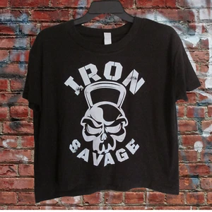WOMENS CROPPED SKULL GYM T-SHIRT FITNESS SHIRT WORKOUT T-SHIRT BLACK MEDIUM - Picture 1 of 2