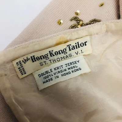 Vintage The Hong Kong Cachecol Alfaiate Creme Malha Dupla Jersey 100% Lã Virgem - Imagem 1 de 4