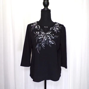 Top Pullover Alfred Dunner Negro Floral Mujer PS Petite Bordado Manga Larga - Imagen 1 de 7