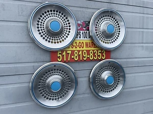 Airstream 15” Set 4 Hubcaps Full Wheel covers Used 1960-79 Blue AccentStainless - Picture 1 of 6
