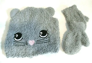 SET CAPPELLO E GUANTI INVERNALI ABBINATI GATTINO GATTO GRIGIO/ROSA/NERO - Foto 1 di 8