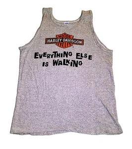 Rare Vintage 70s Harley Davidson Champion Graphic Tank Top Gray USA Made Size L - Picture 1 of 8