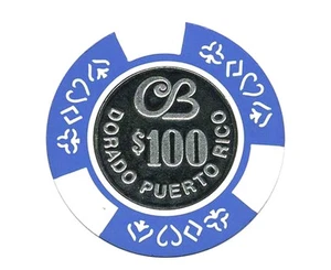 Moneda $100 CERROMAR BEACH CB BluWht CASINO Chip DORADO Puerto Rico Bud Jones - Imagen 1 de 3