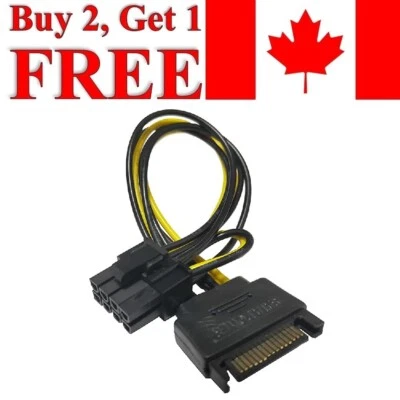 15-Pin SATA to 8 Pin (6+2 Pin) - PCI-E Express Power Adapter Cable PC Splitter - Image 1 of 4