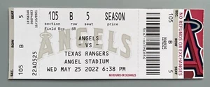2022 Texas Rangers vs Los Angeles Angels Ticket Stub 5/25/22 - Mint Condition! - Picture 1 of 1