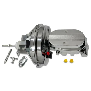9" Single Brake Booster & Finned Top Brake Master Cylinder 1 1/8" Bore Chrome - Picture 1 of 5