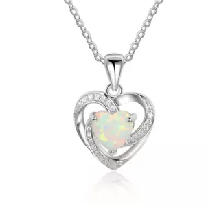 Crystal Heart With Opaque Bead Pendant Necklace - New - Picture 1 of 2