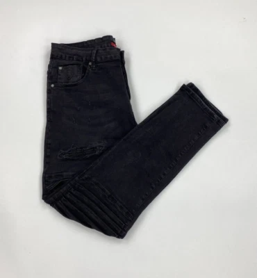 Pantalones de mezclilla para hombre negros lavados 883 Police W35 L31 Moriarty calce ajustado motociclista desgastados A/B Foto 1 de 4